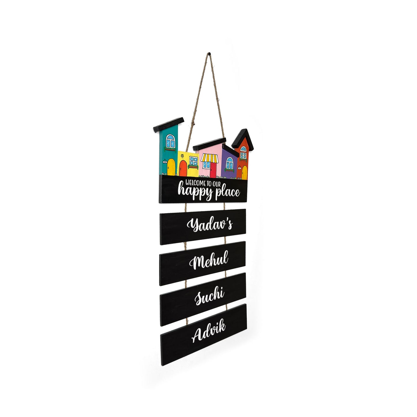 Hut-Shaped Hand-Painted Wooden Name Plate For Home - Hut Board & Four Planks Design 1