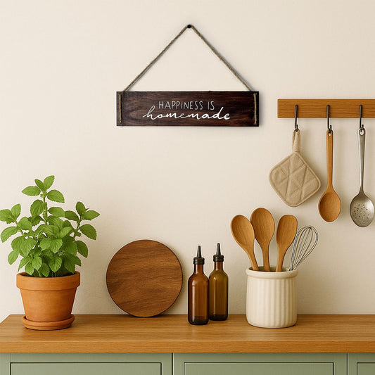 Happiness Is Homemade Hand-Painted Wooden Kitchen Wall Hanging - Wooden Finish