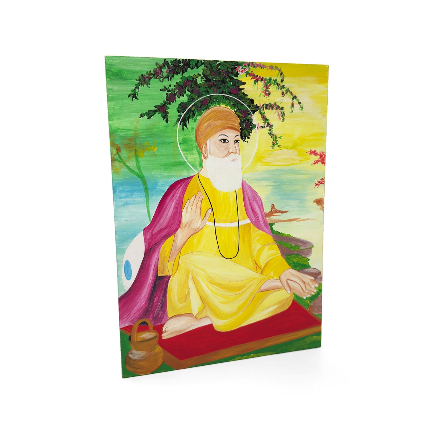 Guru Nanak Dev Ji Hand-Painted Wooden Wall Hanging