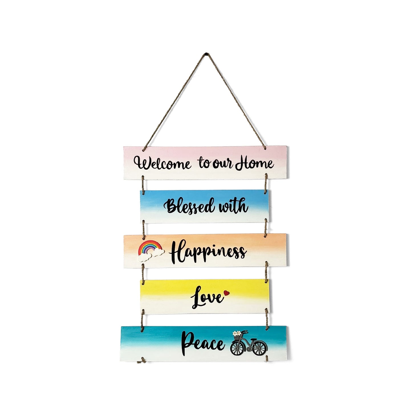 Welcome To Our Home Hand-Painted Wooden Arrow Plank Wall Hanging - Design 15