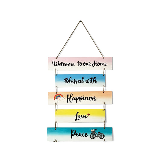 Welcome To Our Home Hand-Painted Wooden Arrow Plank Wall Hanging - Design 15