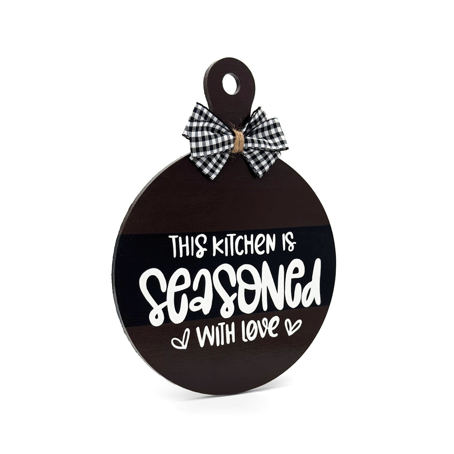 This Kitchen Is Seasoned With Love Hand-Painted Wooden Round Chopping Board Kitchen Wall Hanging - Dark Brown