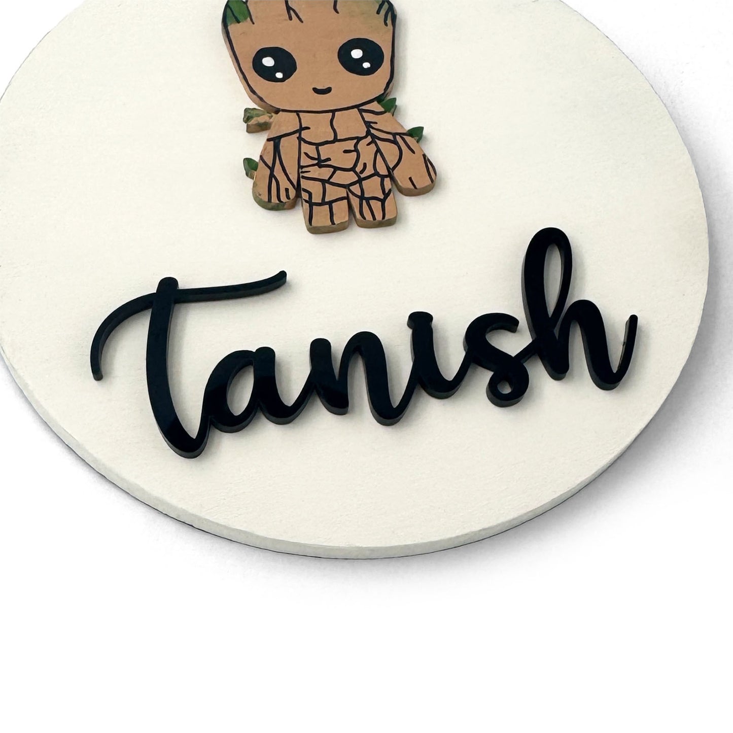 Groot Themed Hand-Painted Wooden Name Plate For Kids