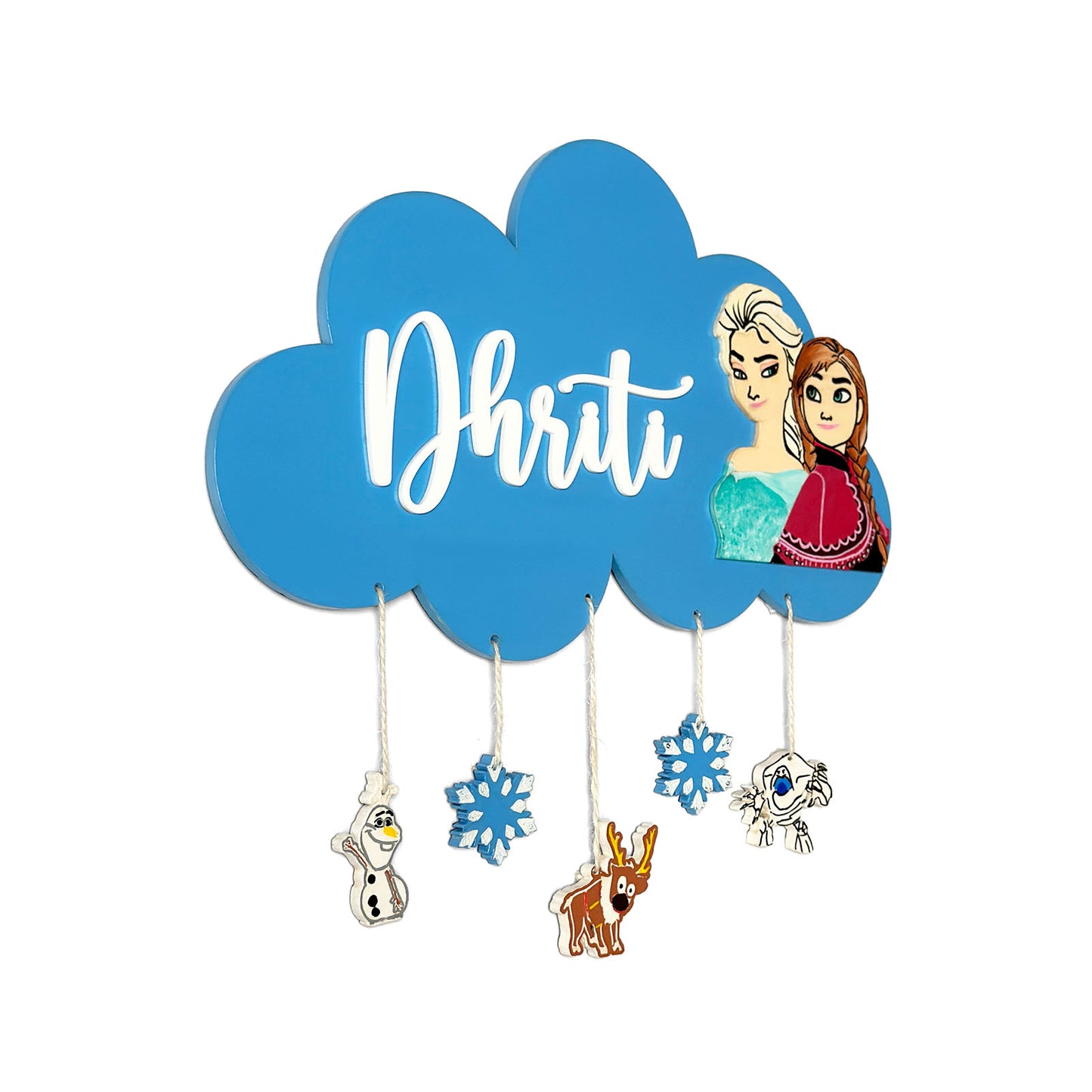 Cloud & Frozen Themed Hand-Painted Wooden Kids Name Plate