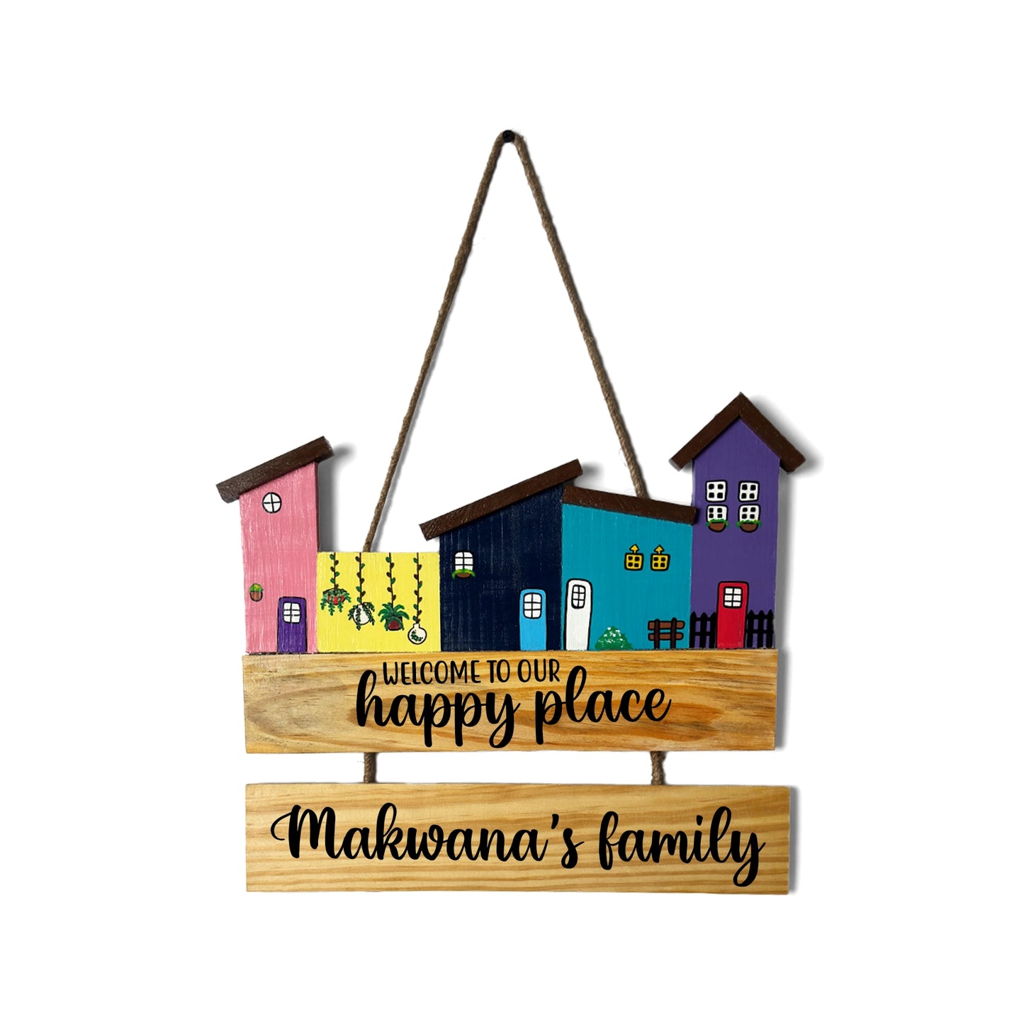 Hut-Shaped Hand-Painted Wooden Name Plate For Home - Hut Board & One Plank Design 5