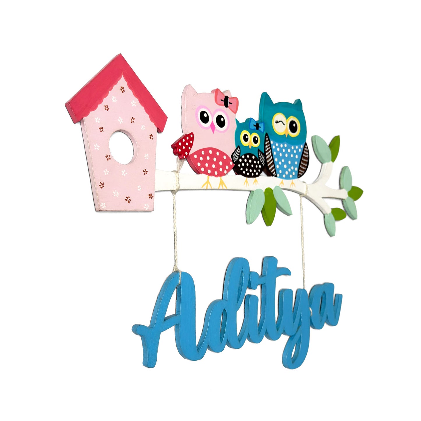 Owl Themed Hand-Painted Wooden Kids Name Plate