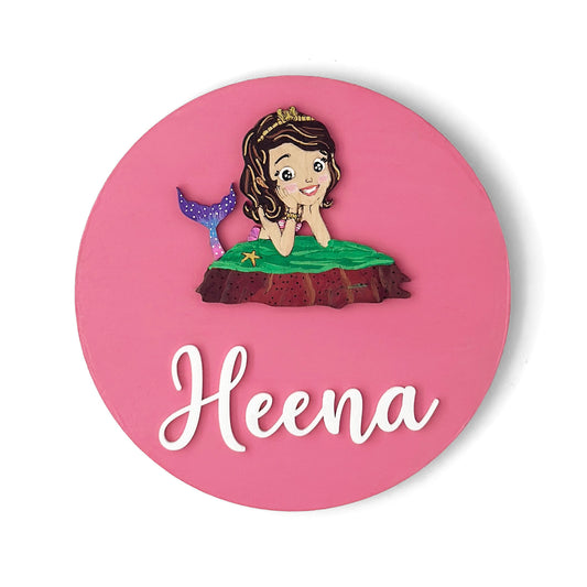 Disney Princess  Ariel￼ Themed Hand-Painted Wooden Name Plate For Kids