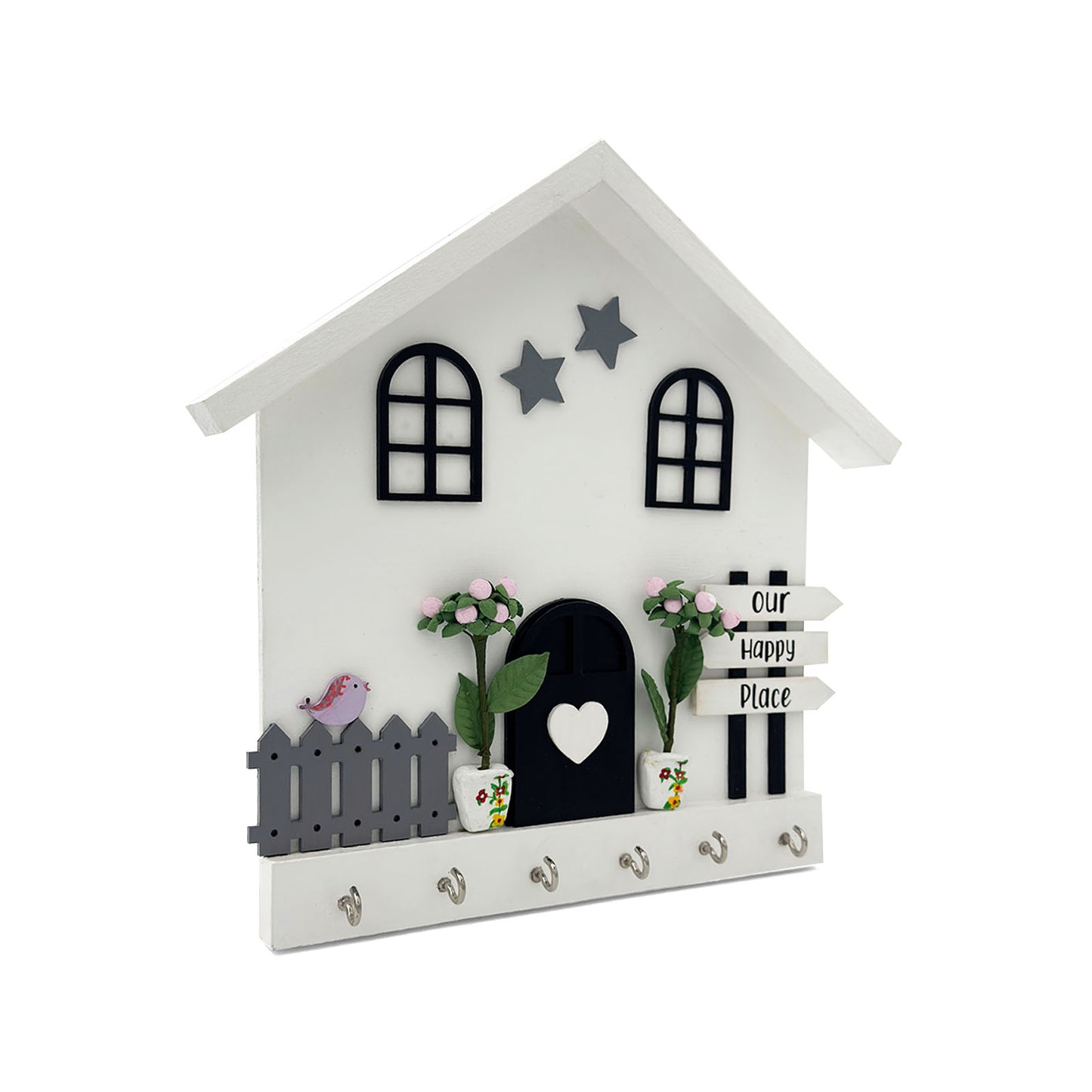 Personalised Hand-Painted Wooden Hut Key Holder - White