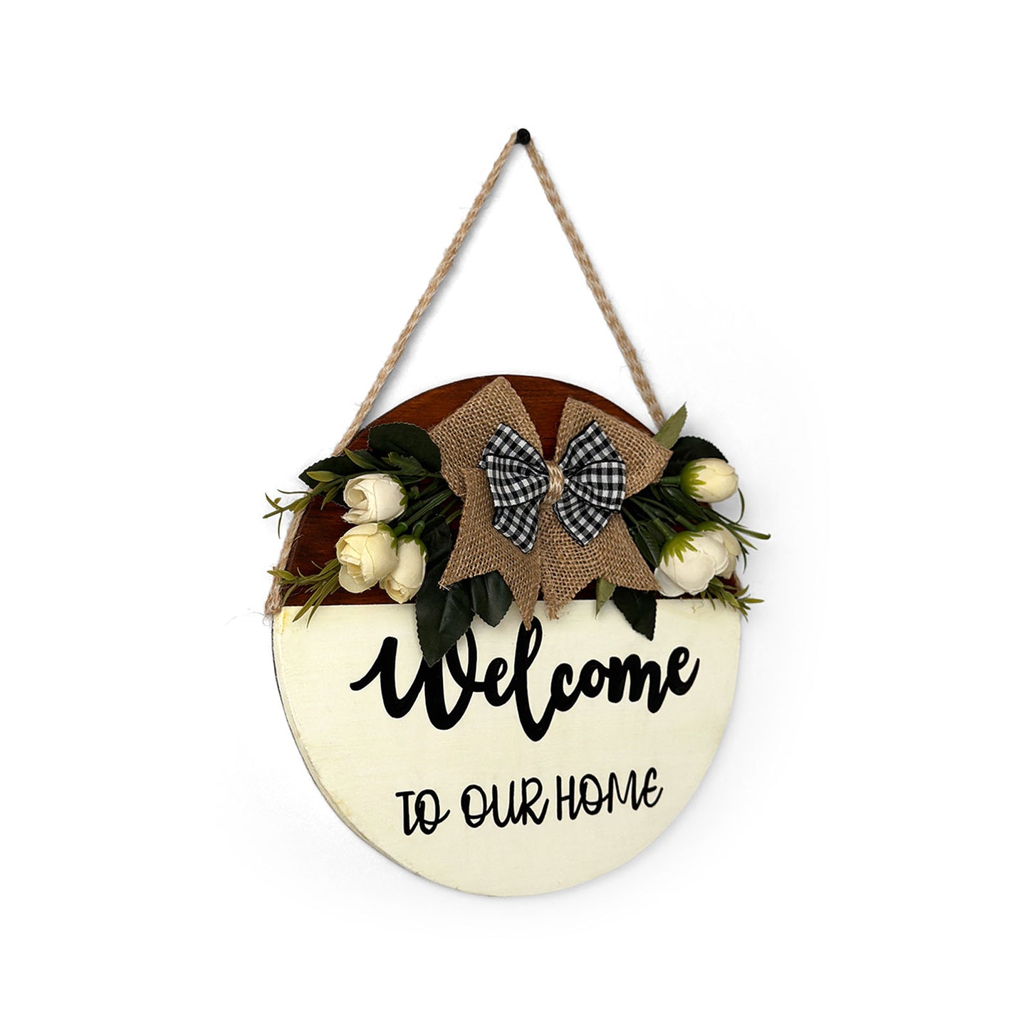 Welcome To Our Home Hand-Painted Wooden Door Hanger With White Flowers