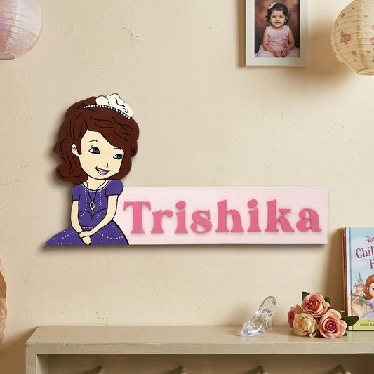 Princess Themed Hand-Painted Wooden Kids Name Plate