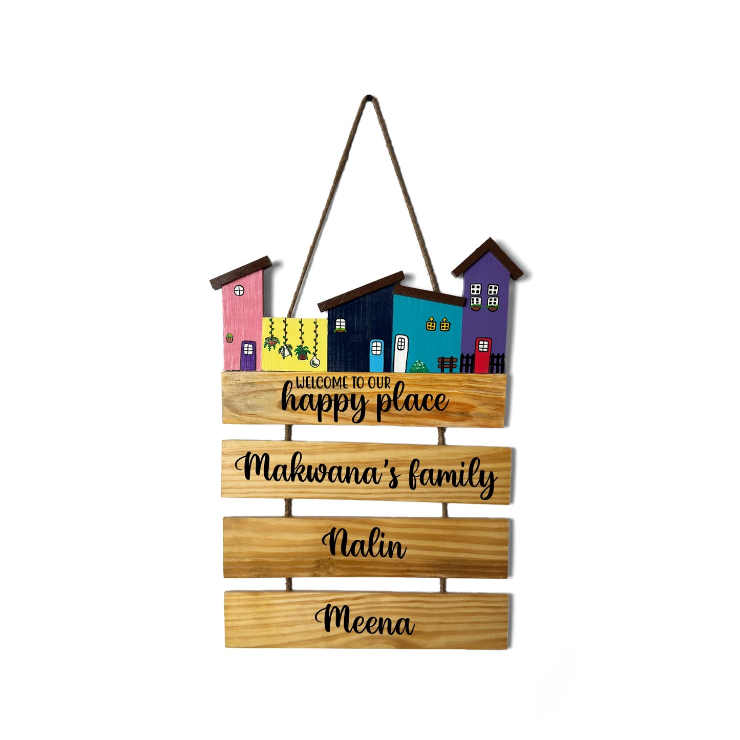 Hut-Shaped Hand-Painted Wooden Name Plate For Home - Hut Board & Three Planks Design 5