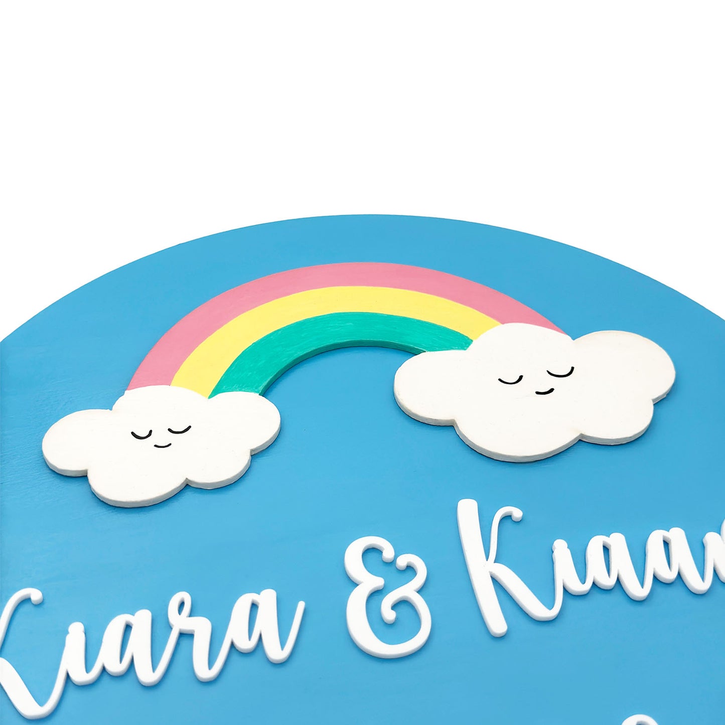 Rainbow Themed Hand-Painted Wooden Round Kids Name Plate