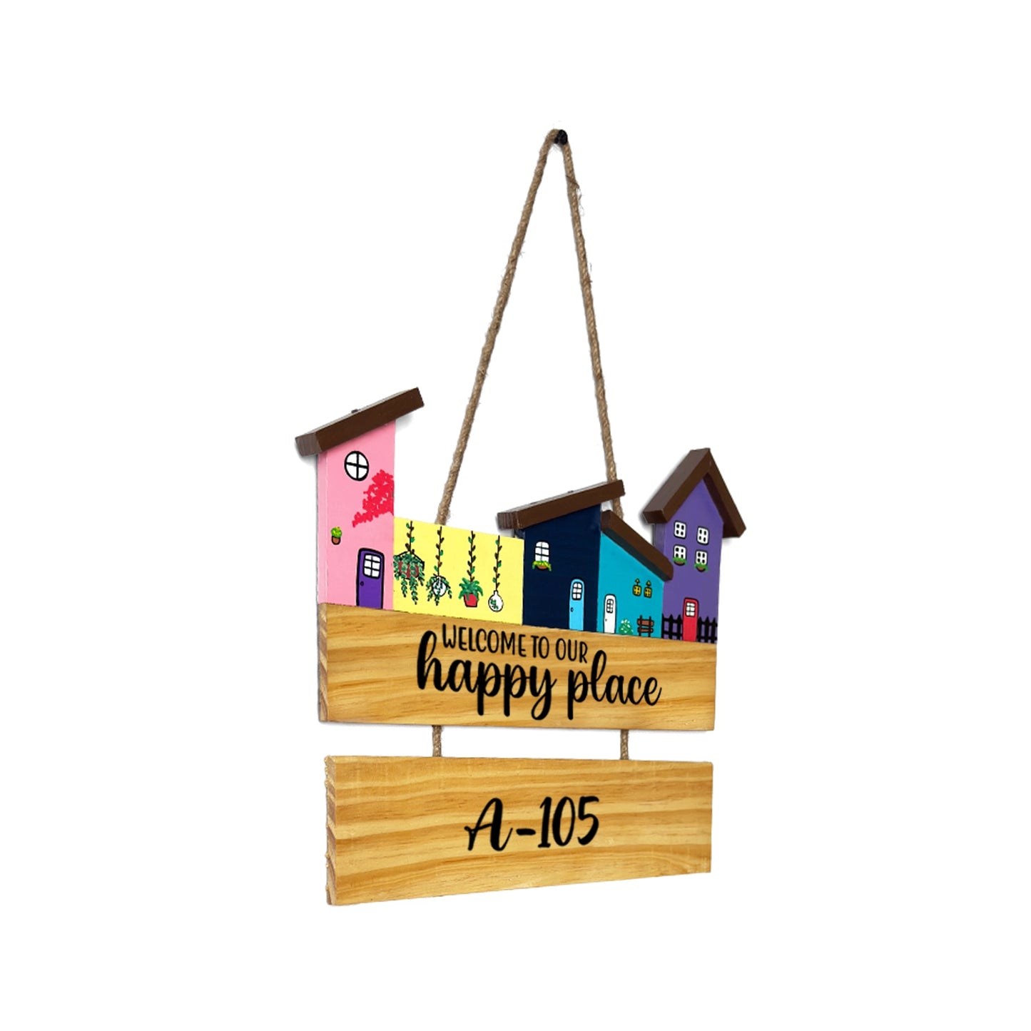 Hut-Shaped Hand-Painted Wooden Name Plate For Home - Hut Board & One Plank Design 5