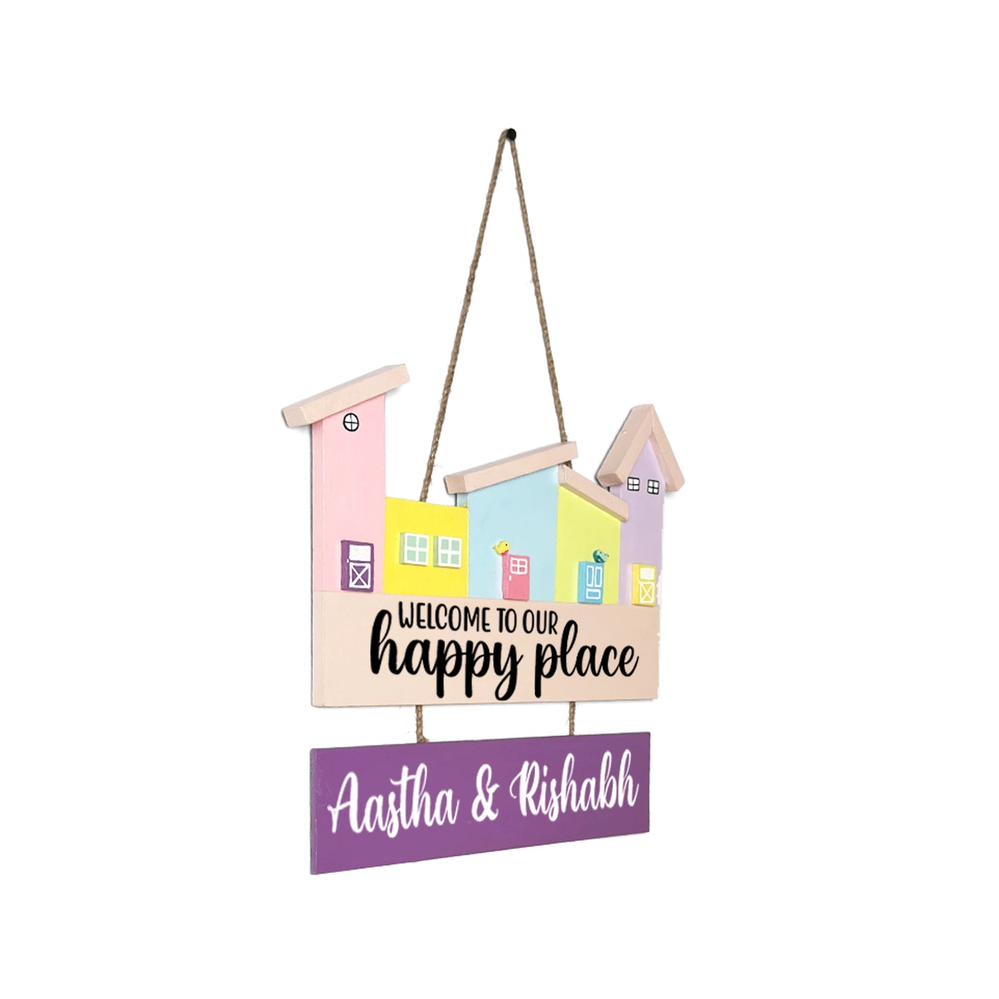 Hut-Shaped Hand-Painted Wooden Name Plate For Home - Hut Board & One Plank Design 2