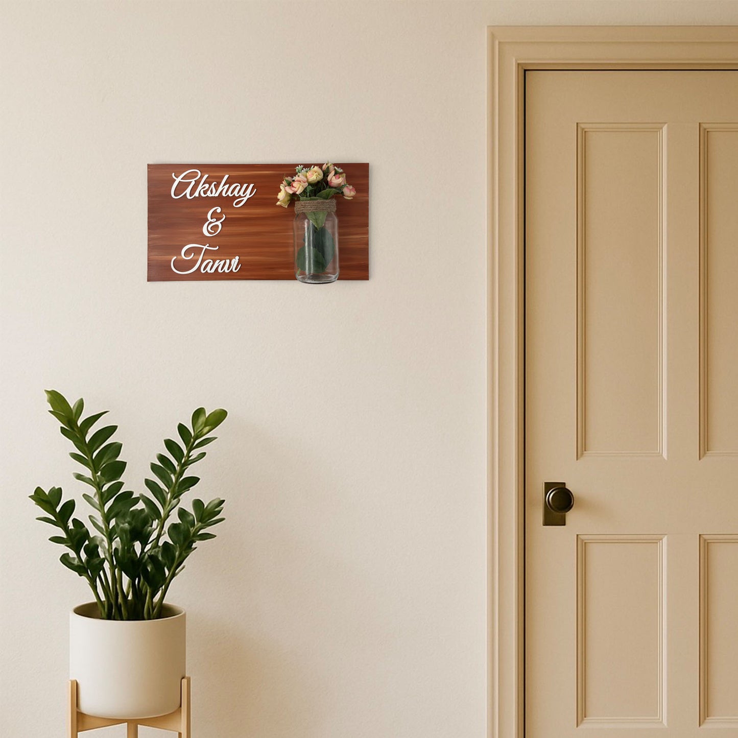 Hand-Painted Wooden Name Plate With Jar For Home - Only Jar Board