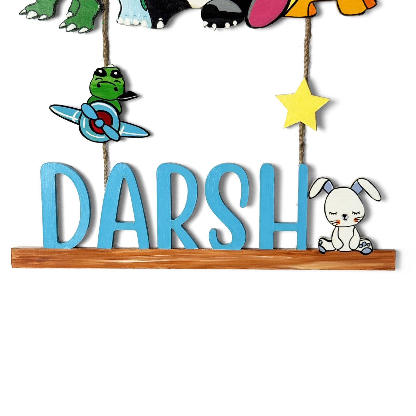 Animal and Dinosaur Themed  Hand-Painted Wooden Kids Name Plate