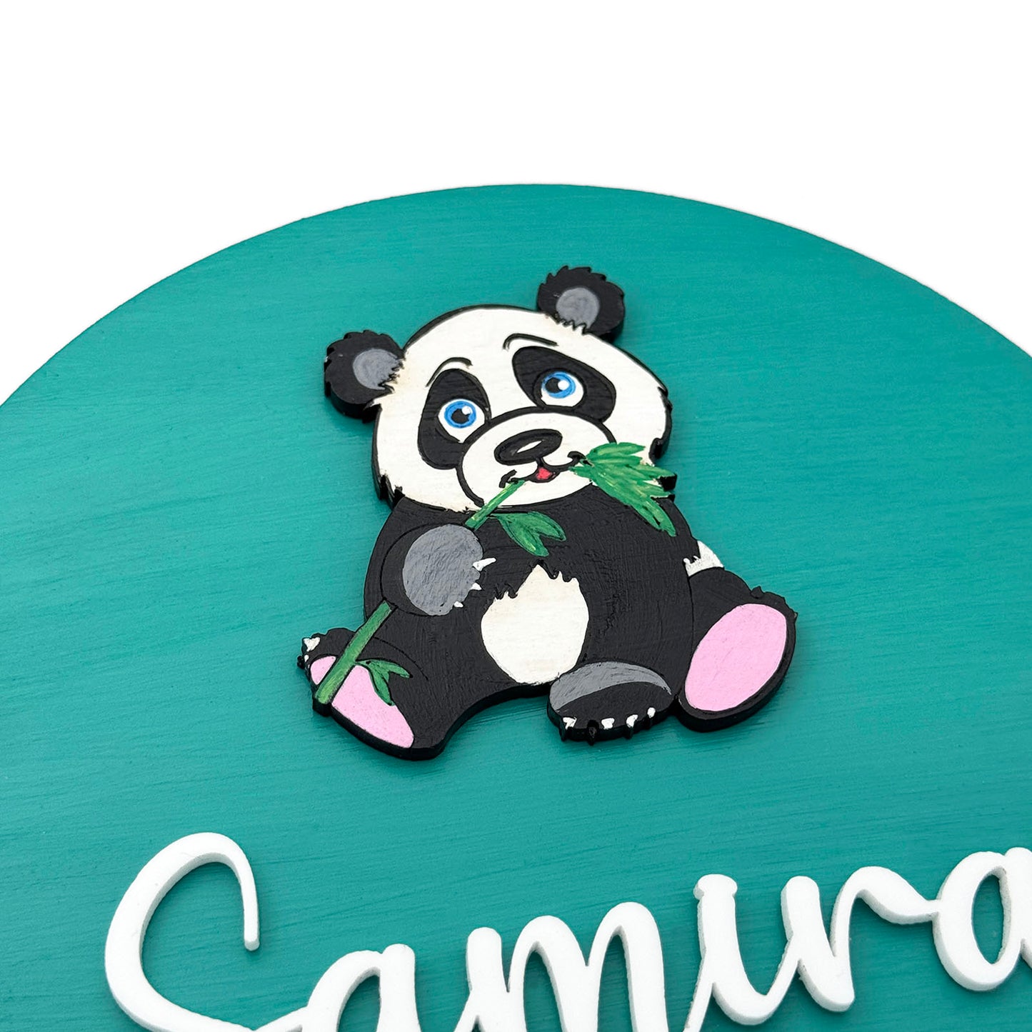 Panda Themed Hand-Painted Wooden Mini Kids Name Plate
