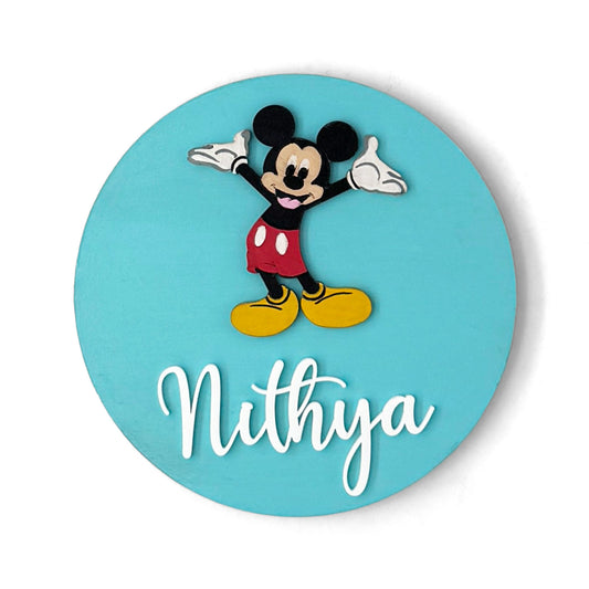 Mickey Mouse Themed Hand-Painted Wooden Name Plate For Kids