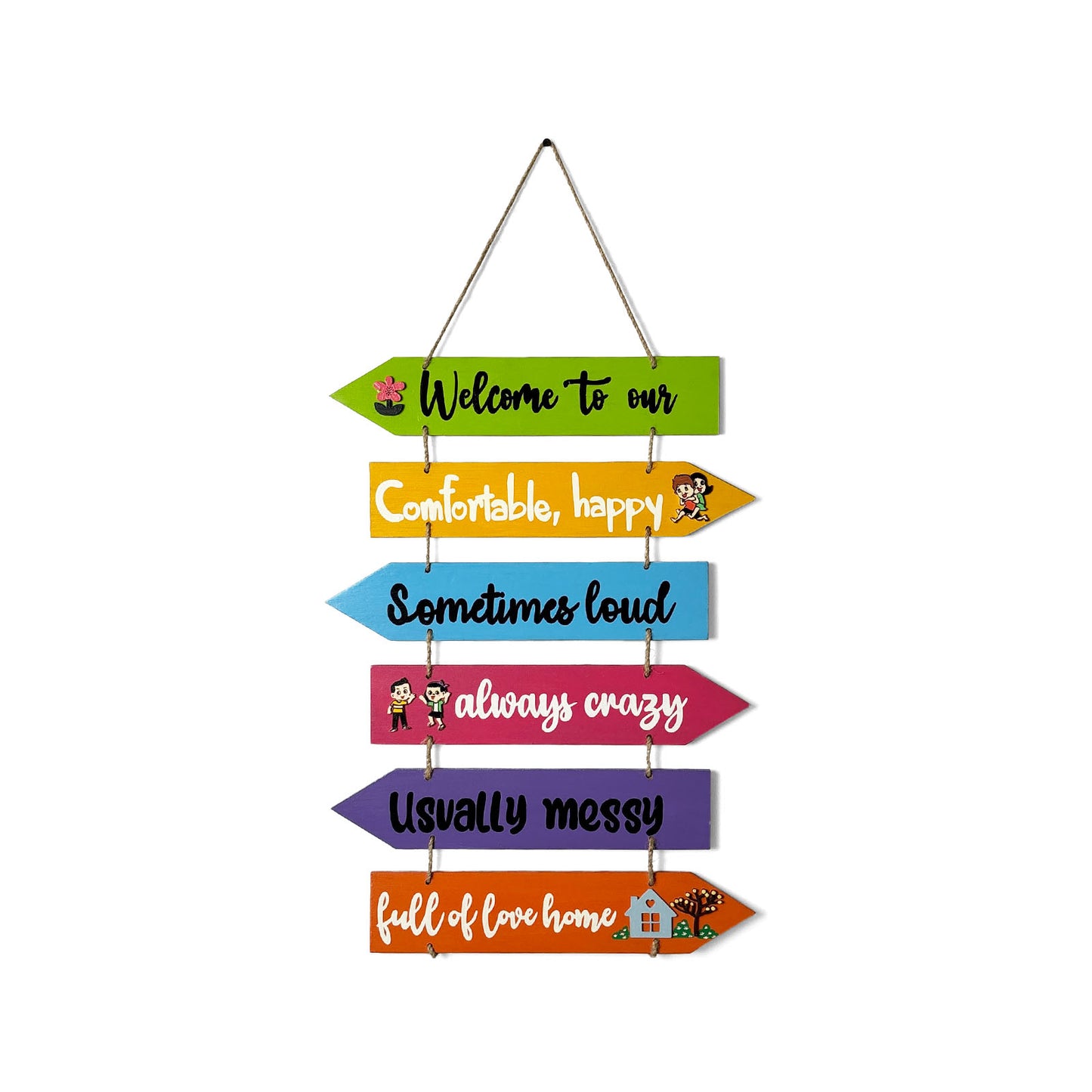 Welcome To Our Home Hand-Painted Wooden Arrow Plank Wall Hanging - Design 12