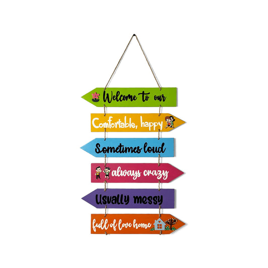 Welcome To Our Home Hand-Painted Wooden Arrow Plank Wall Hanging - Design 12