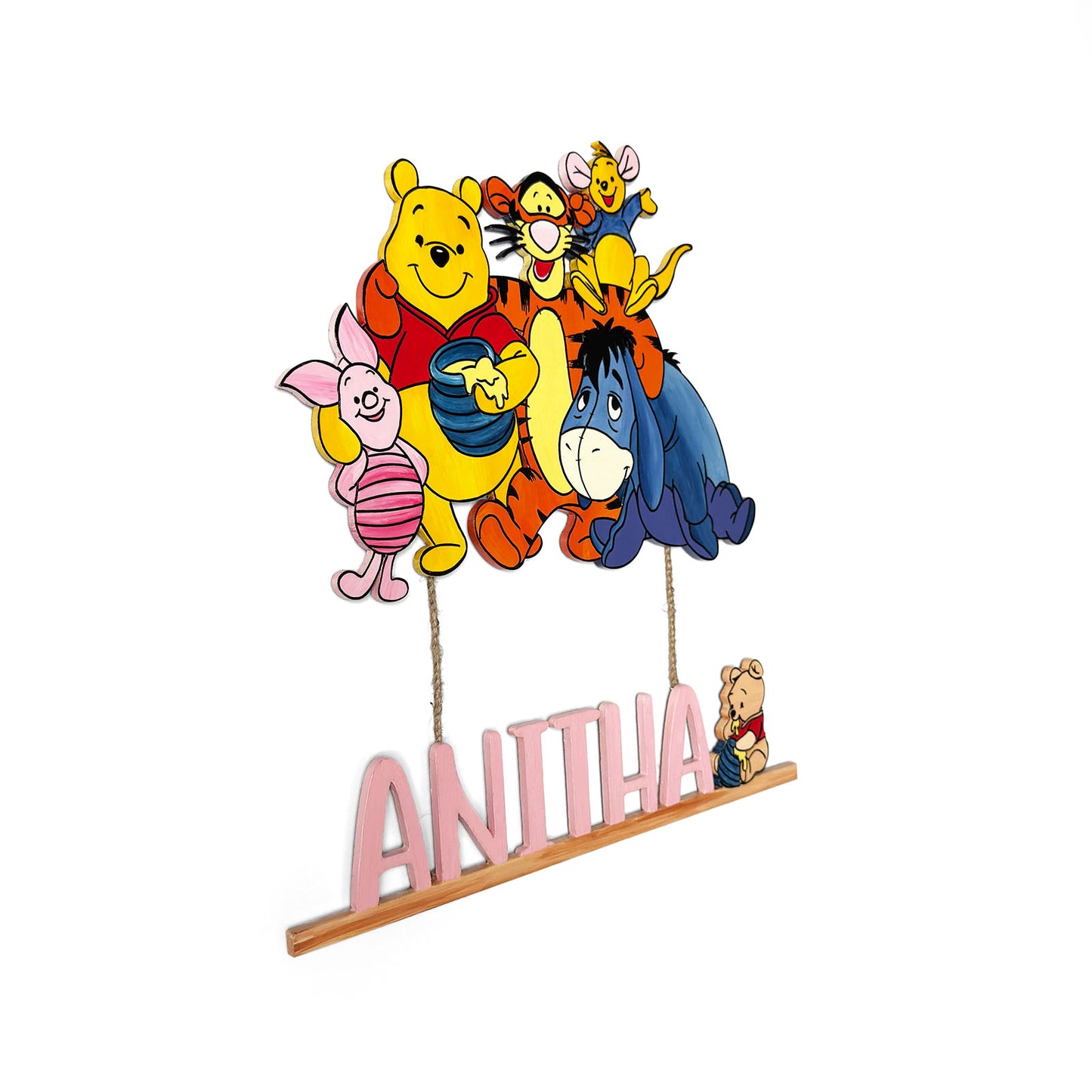 Winnie-the-Pooh Themed Hand-Painted Wooden Kids Name Plate