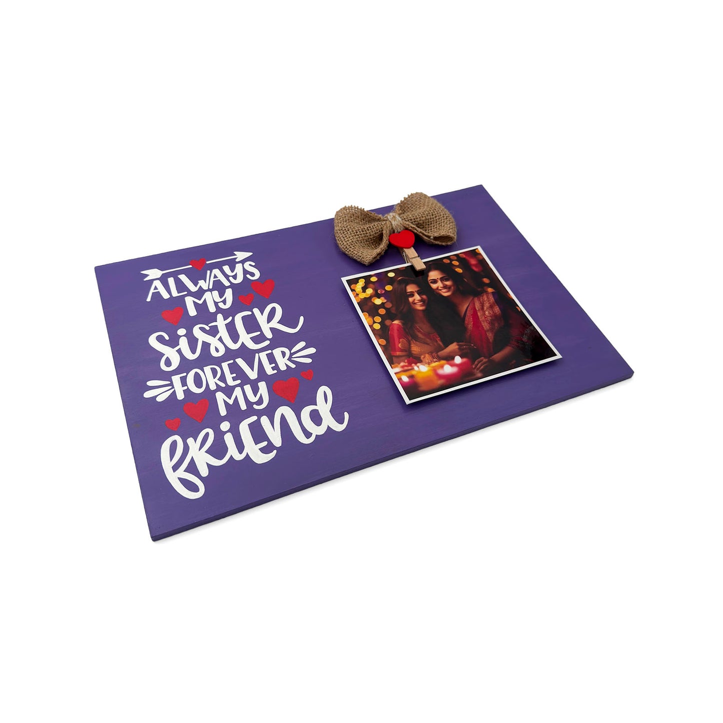 Always My Sister Forever My Friend Hand-Painted Wooden Photo Holder - Purple