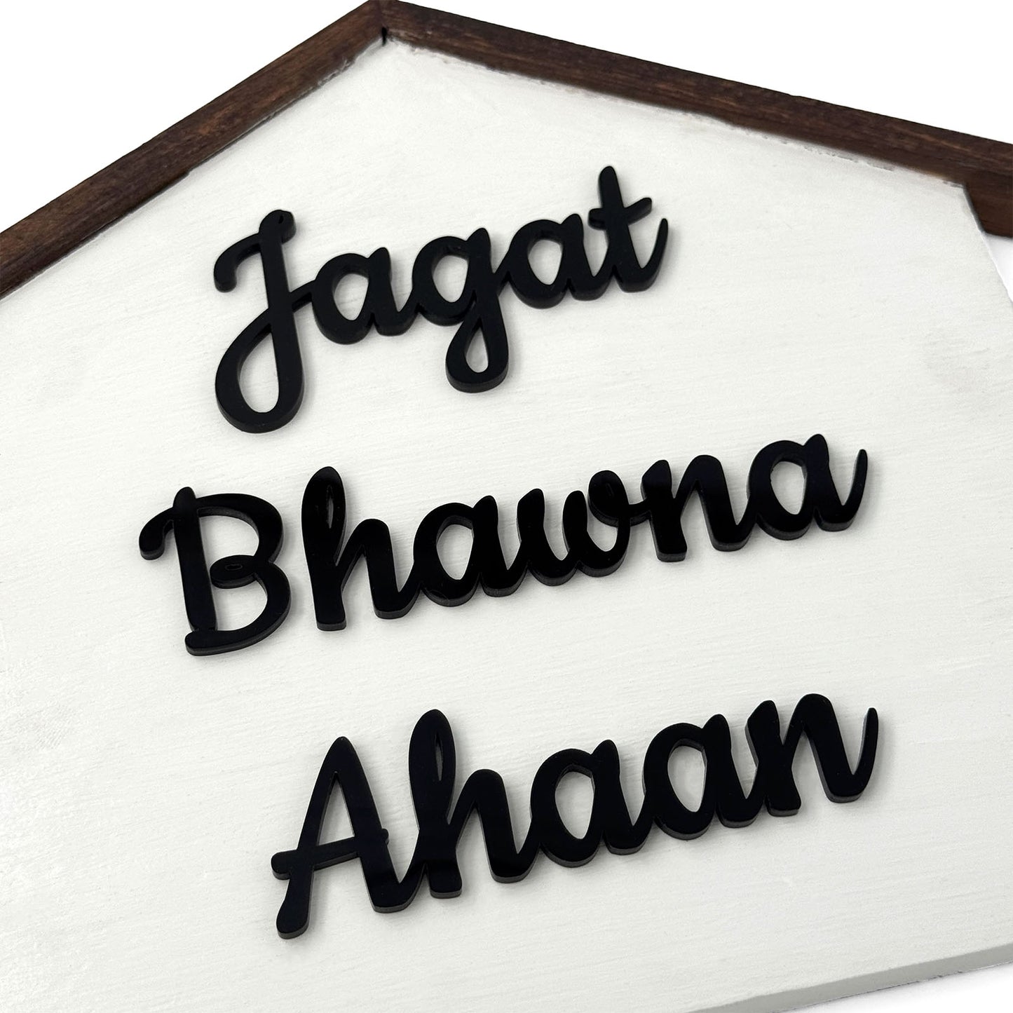 Hut Shaped Hand-Painted Wooden Name Plate For Home - White