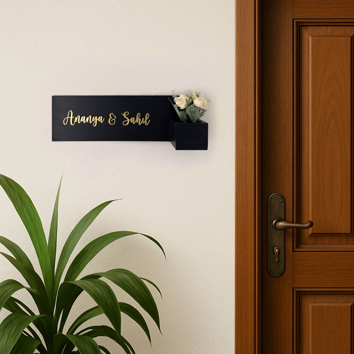 Rectangular Hand-Painted Wooden Planter Name Plate For Home
