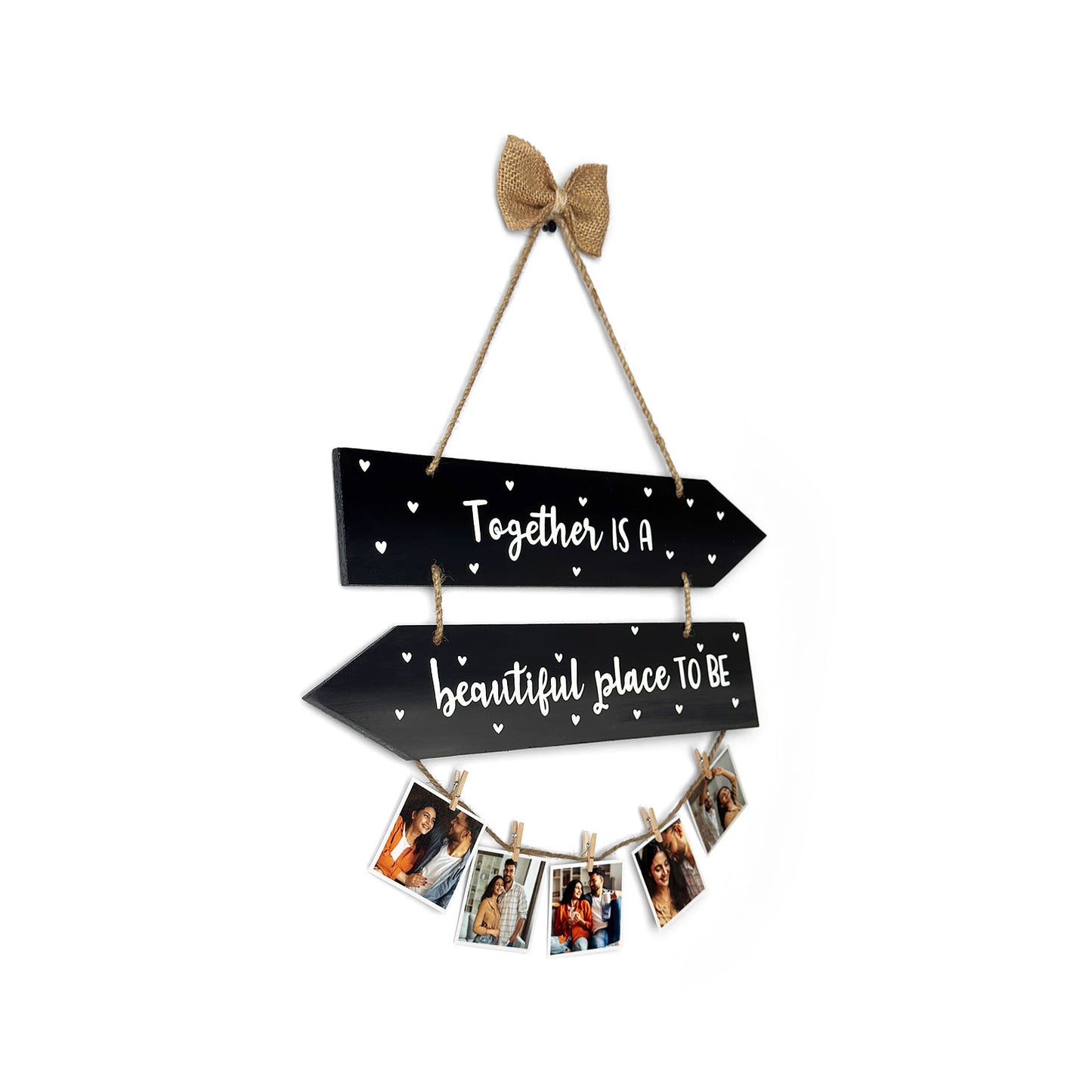Together Is A Beautiful Place To Be Hand-Painted Wooden Photo Holder - Black & Grey