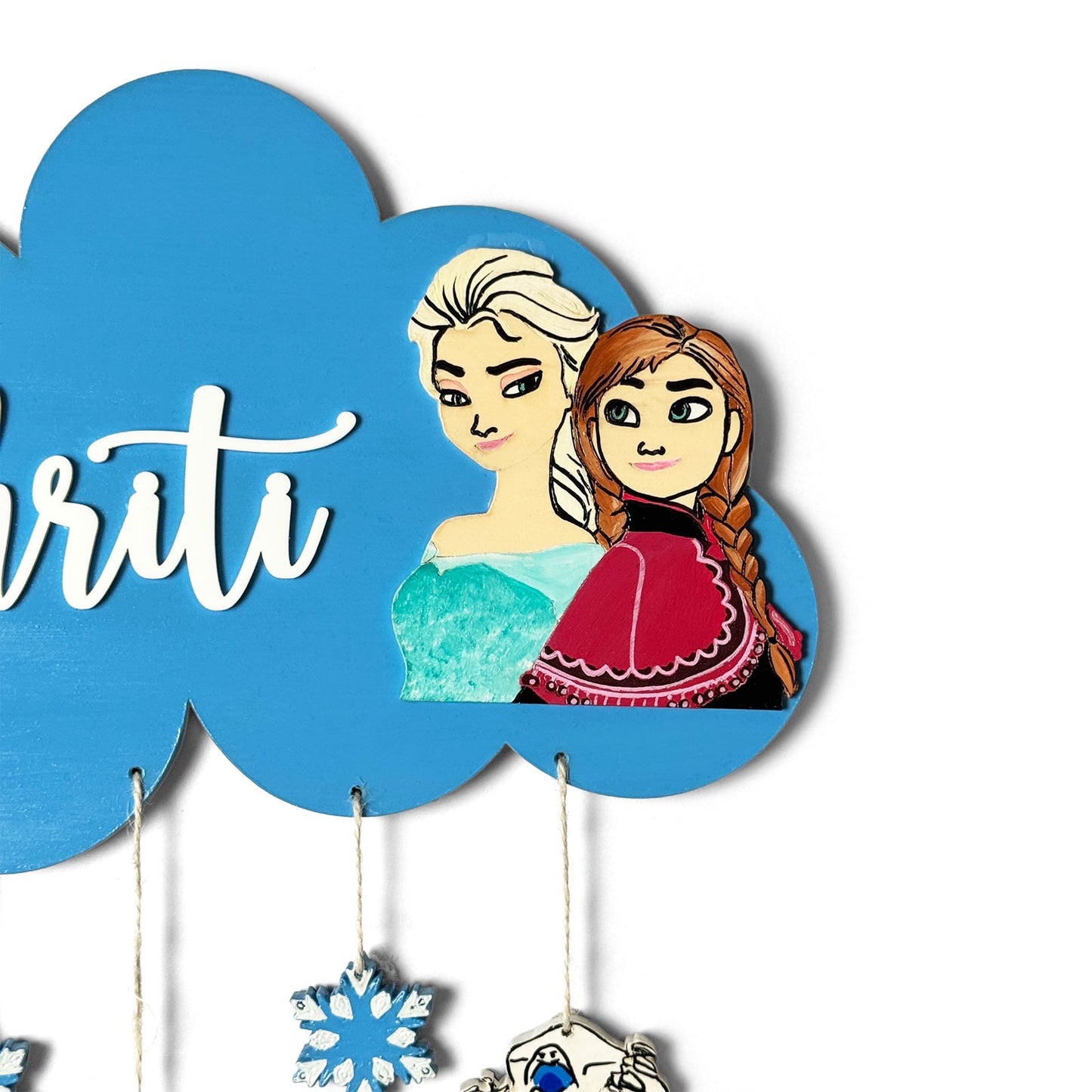 Cloud & Frozen Themed Hand-Painted Wooden Kids Name Plate