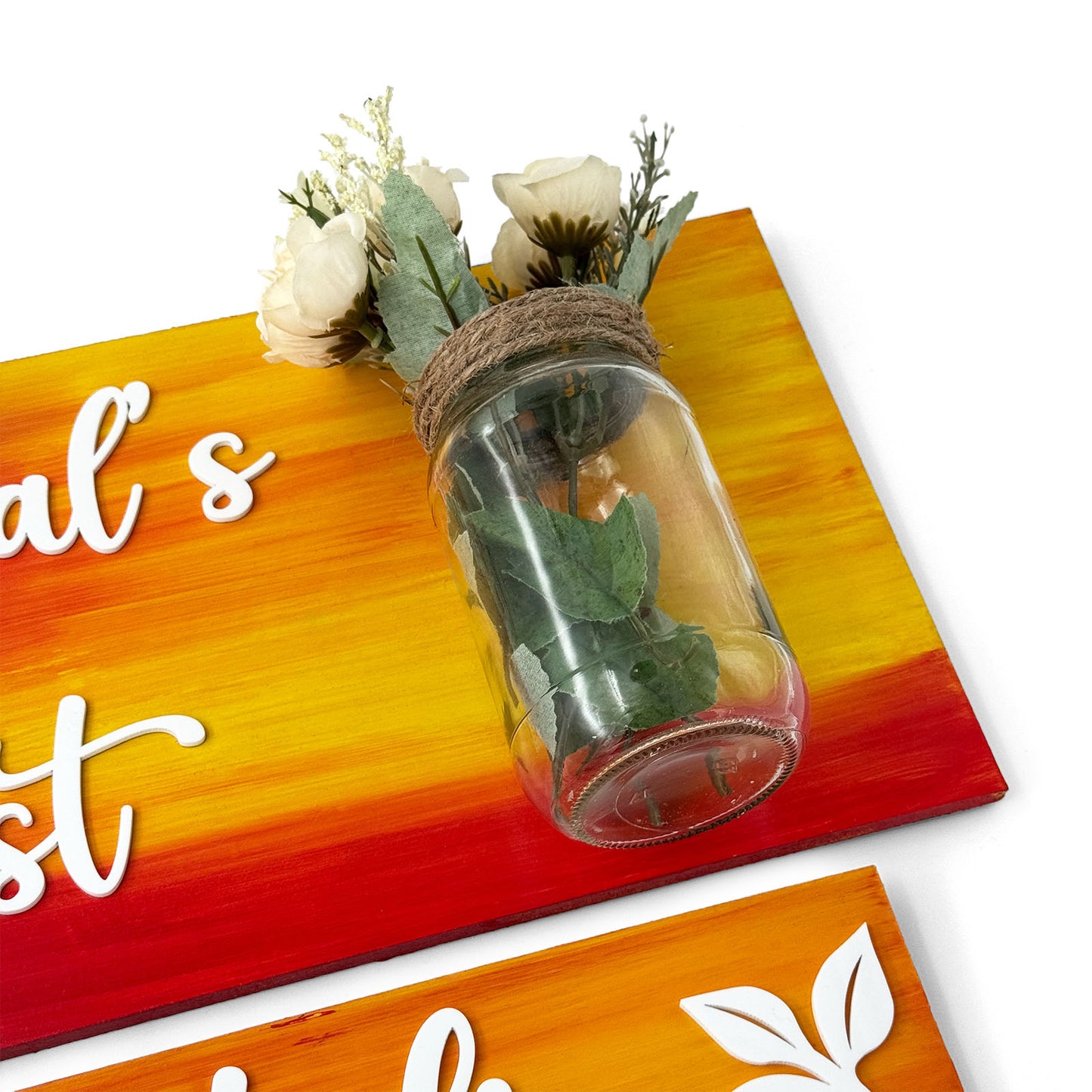 Hand-Painted Wooden Name Plate With Jar For Home - Jar Board & Two Planks