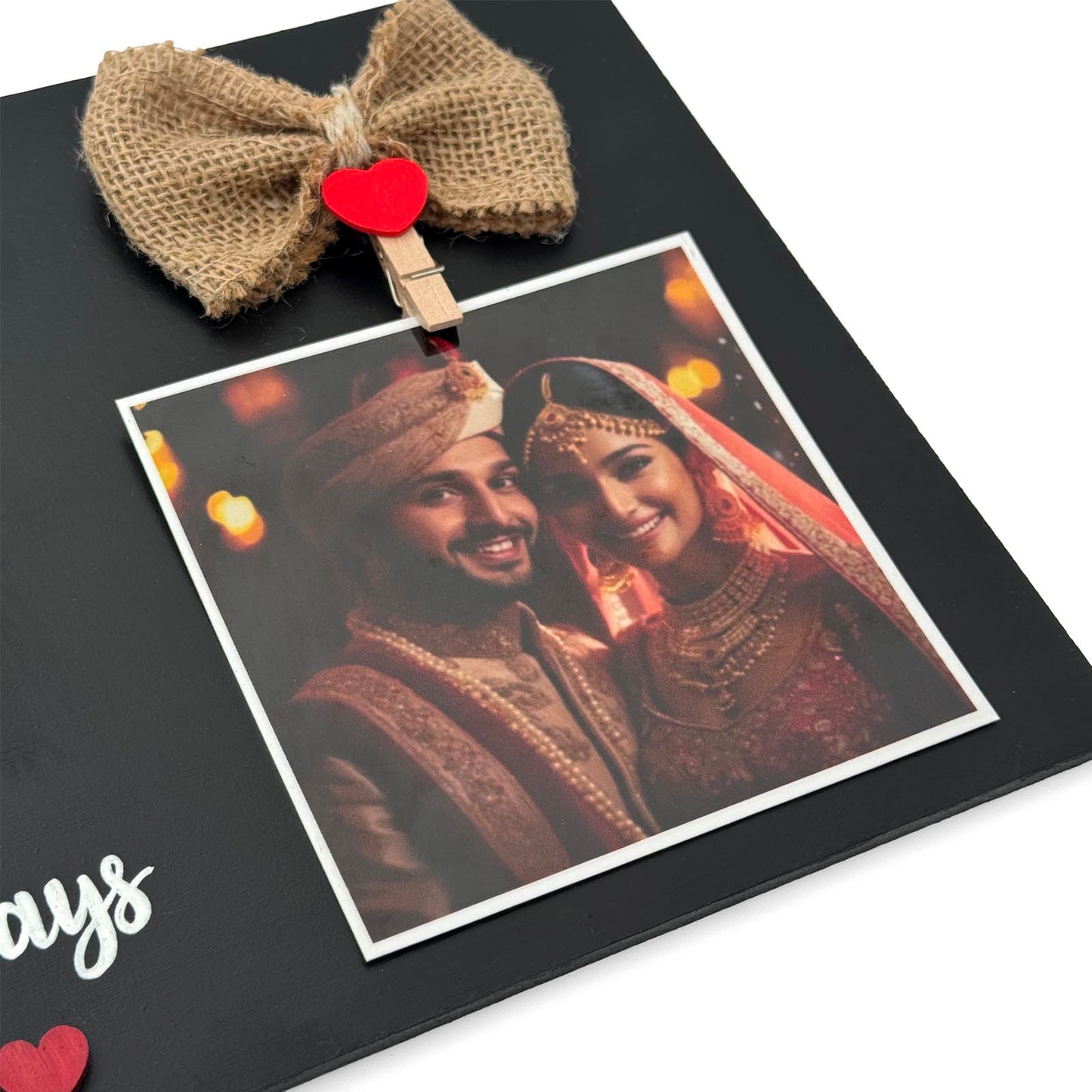 Wedding Hand-Painted Wooden Photo Holder - Black