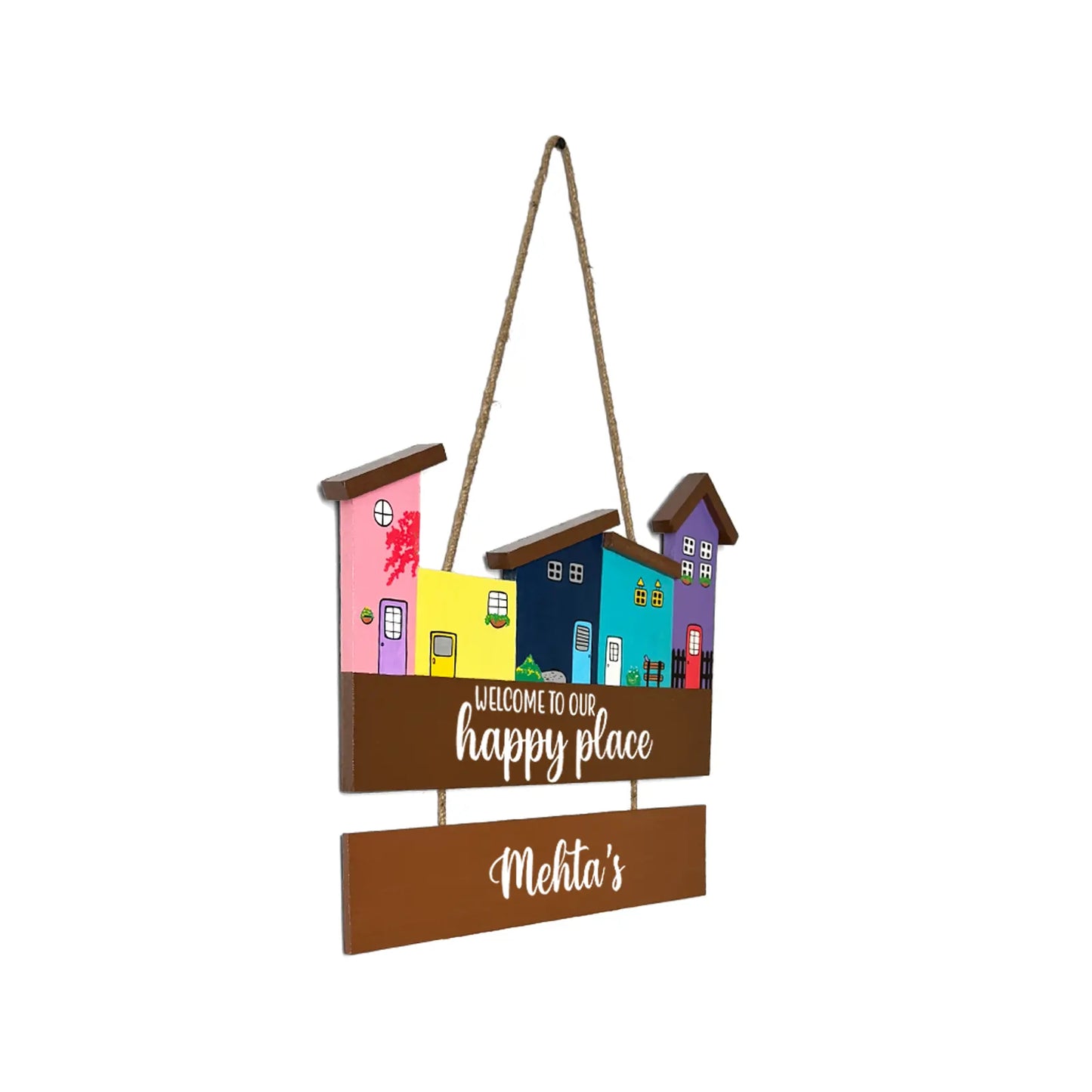 Hut-Shaped Hand-Painted Wooden Name Plate For Home - Hut Board & One Plank Design 3