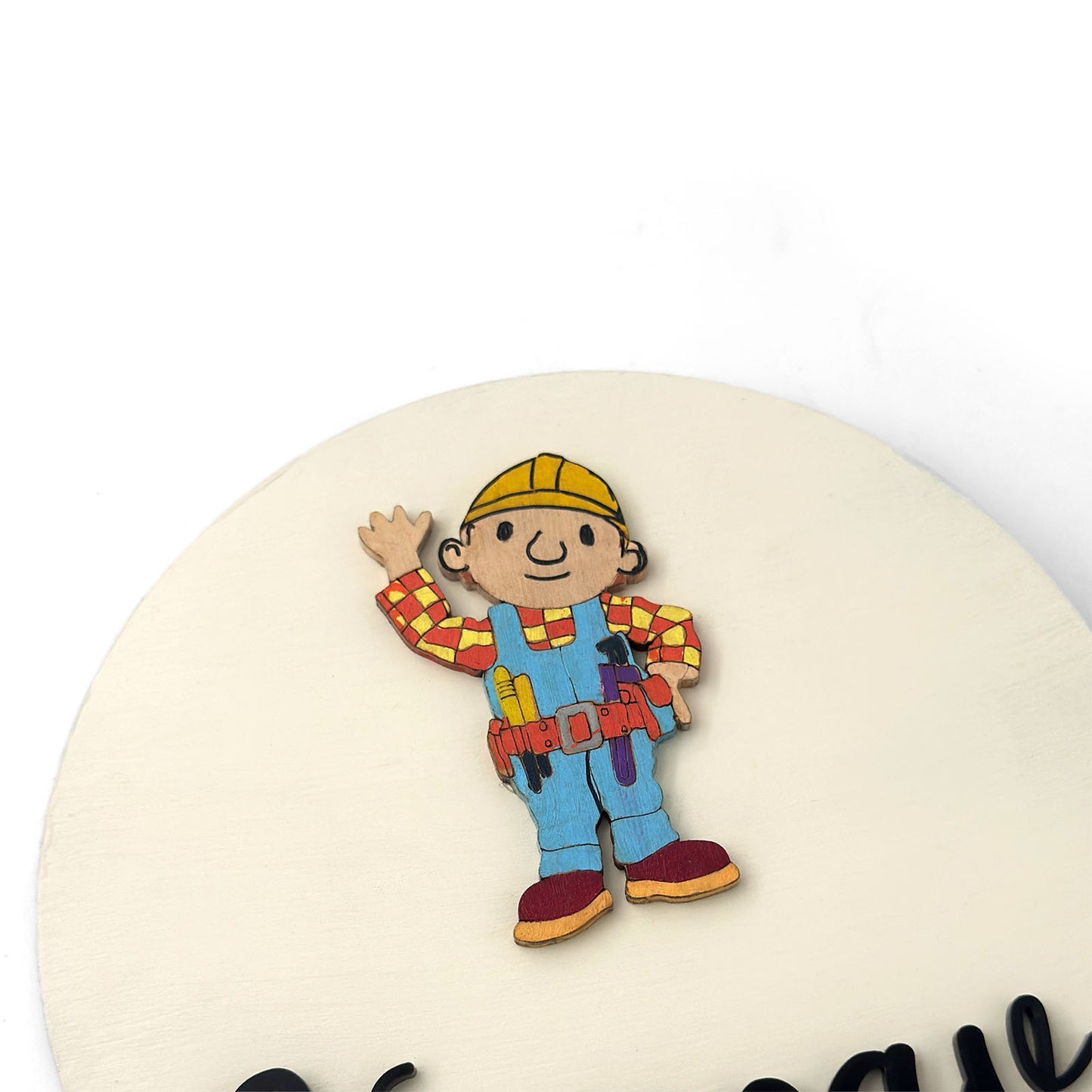 Bob The Builder Themed Hand-Painted Wooden Name Plate For Kids