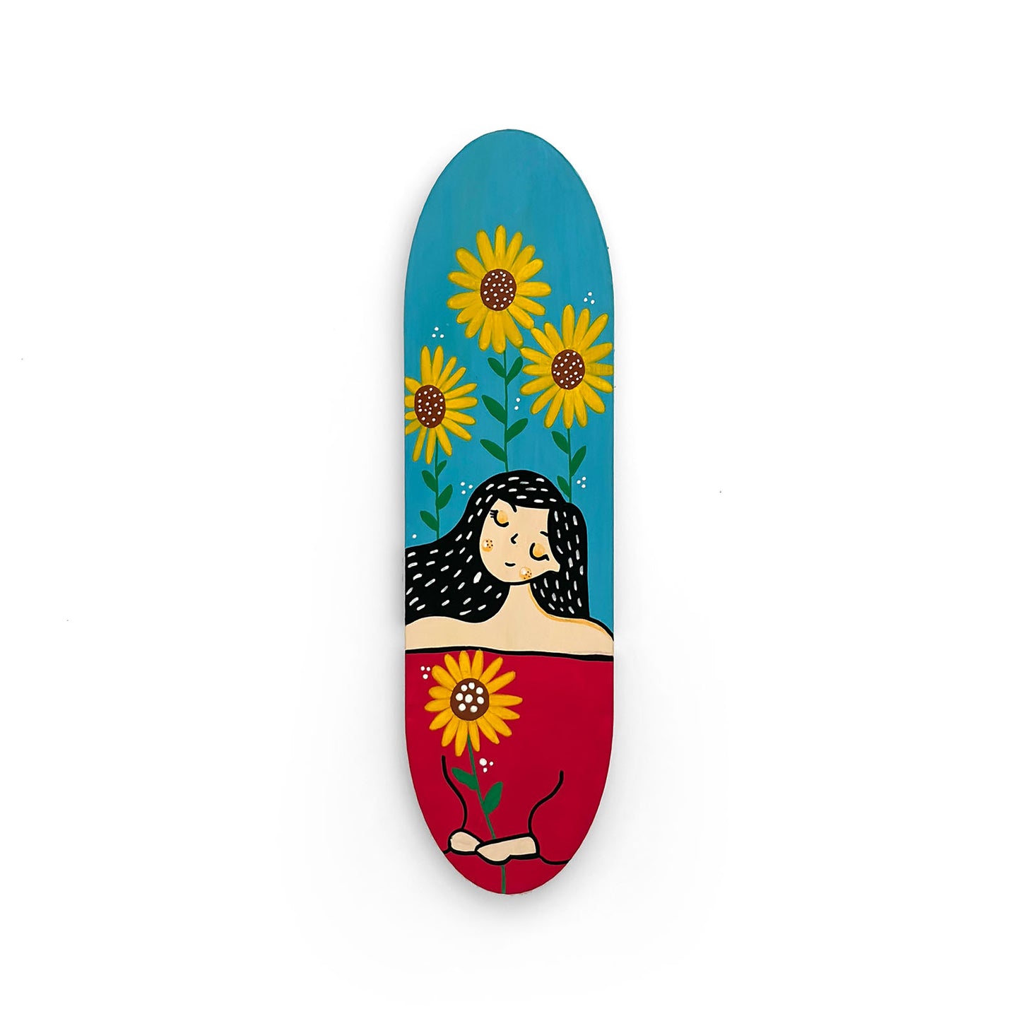 Girl With Flowers Hand-Painted Wooden Oval Wall Hanging