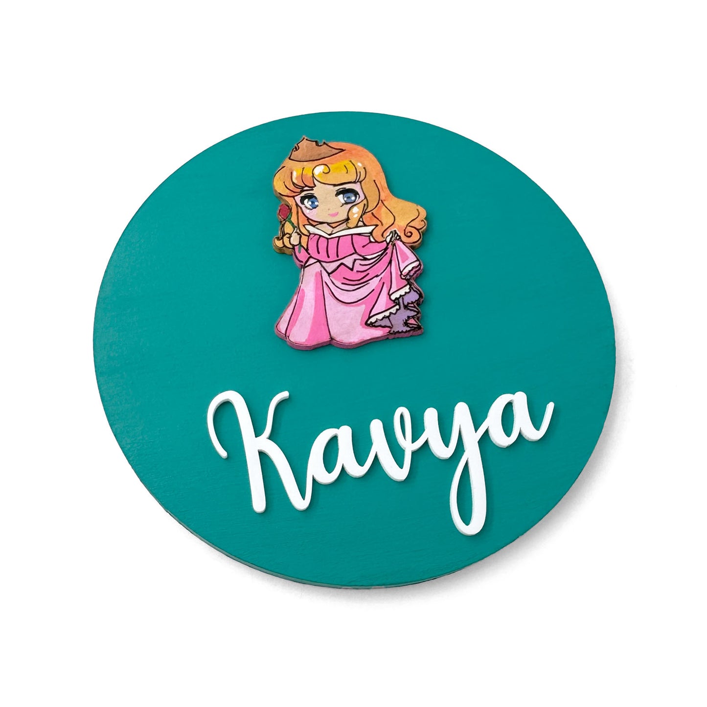 Disney Princess Aurora Sleeping Beauty Themed Hand-Painted Wooden Name Plate For Kids