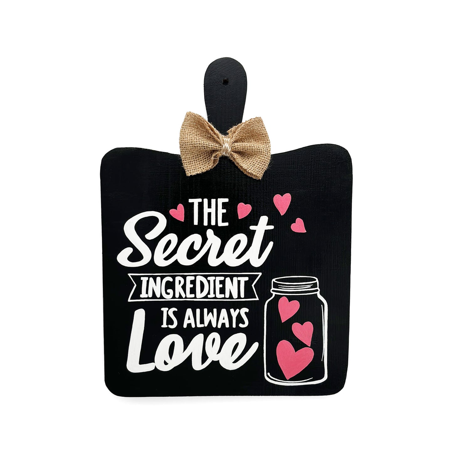 The Secret Ingredient Is Always Love Hand-Painted Wooden Chopping Board Kitchen Wall Hanging - Black