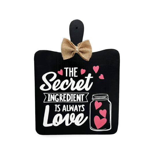 The Secret Ingredient Is Always Love Hand-Painted Wooden Chopping Board Kitchen Wall Hanging - Black