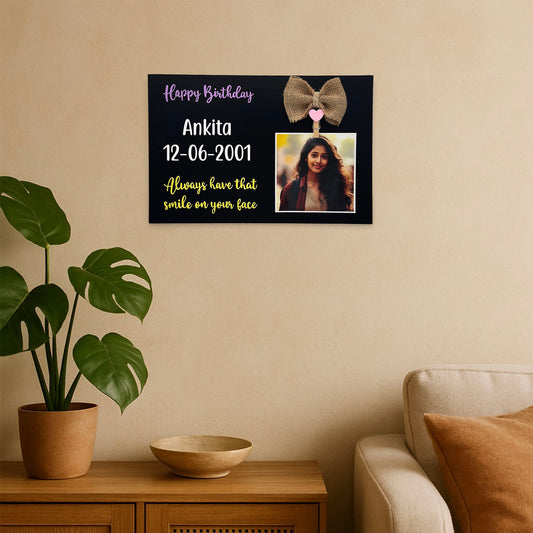 Happy Birthday Personalised Hand-Painted Wooden Photo Holder - Black