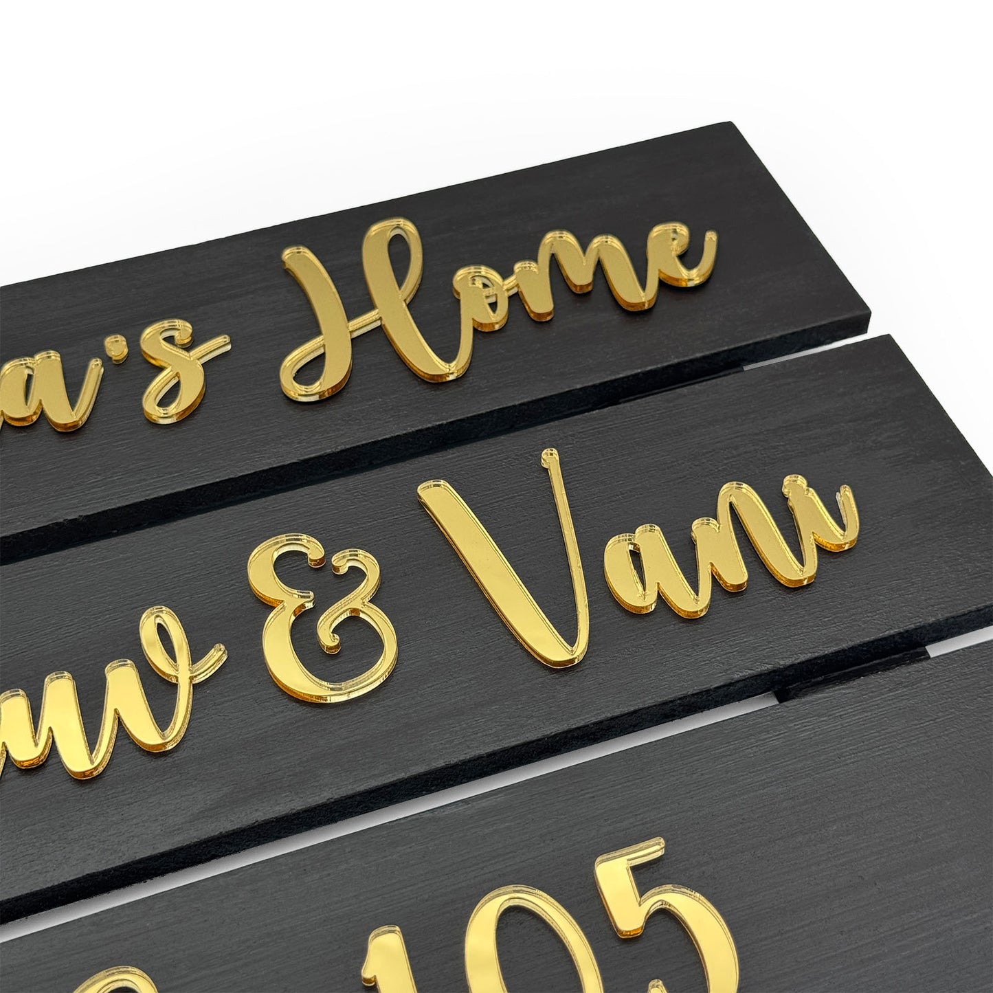 Hand-Painted Wooden Three Plank Name Plate For Home - Dark Brown