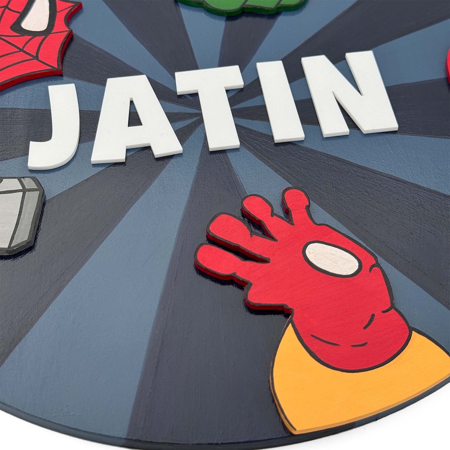 Avengers Themed Hand-Painted Wooden Round Kids Name Plate
