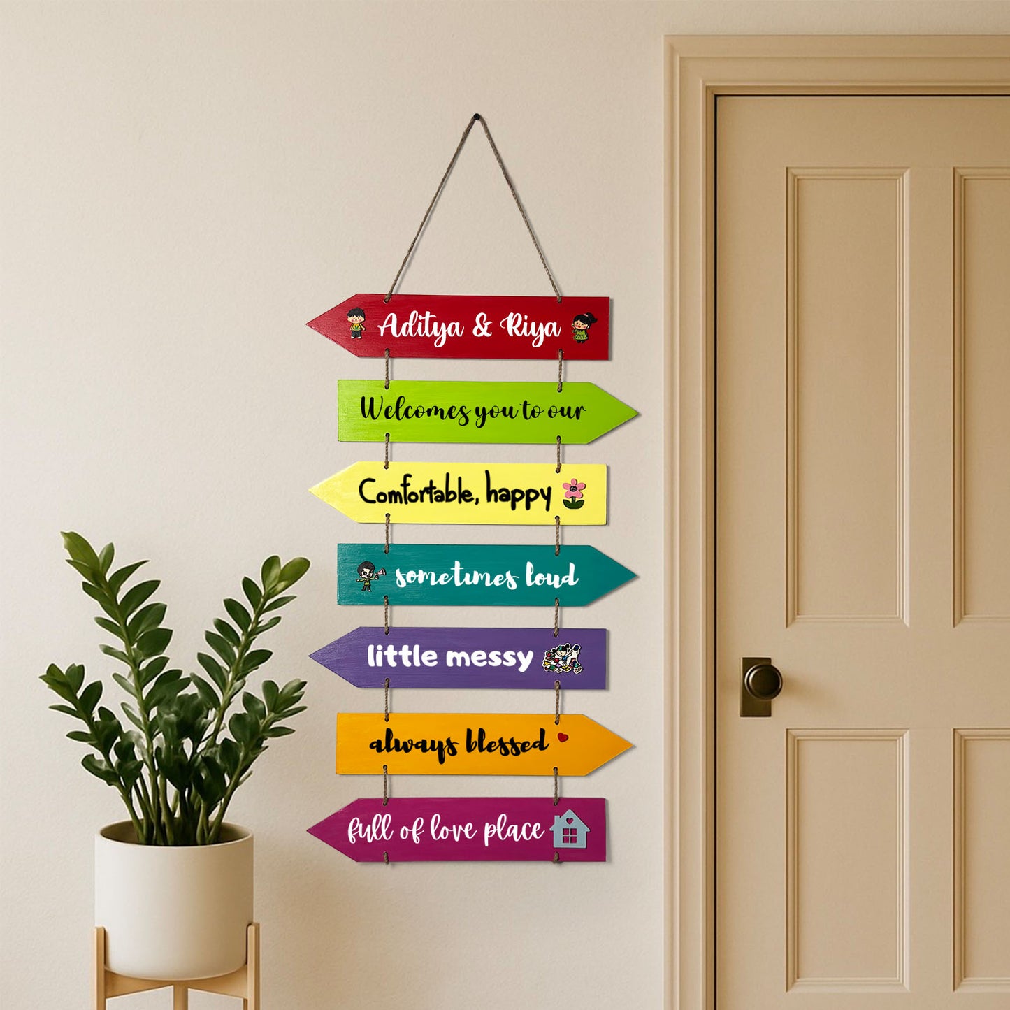 Welcomes You To Our Hand-Painted Wooden Arrow Plank Name Plate For Home