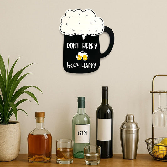 Don't Worry, Beer Happy Hand-Painted Wooden Bar Room Hanging
