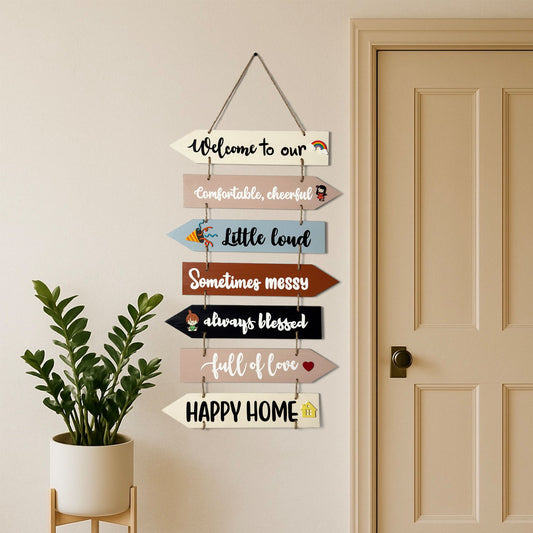 Welcome To Our Home Hand-Painted Wooden Arrow Plank Wall Hanging - Design 7