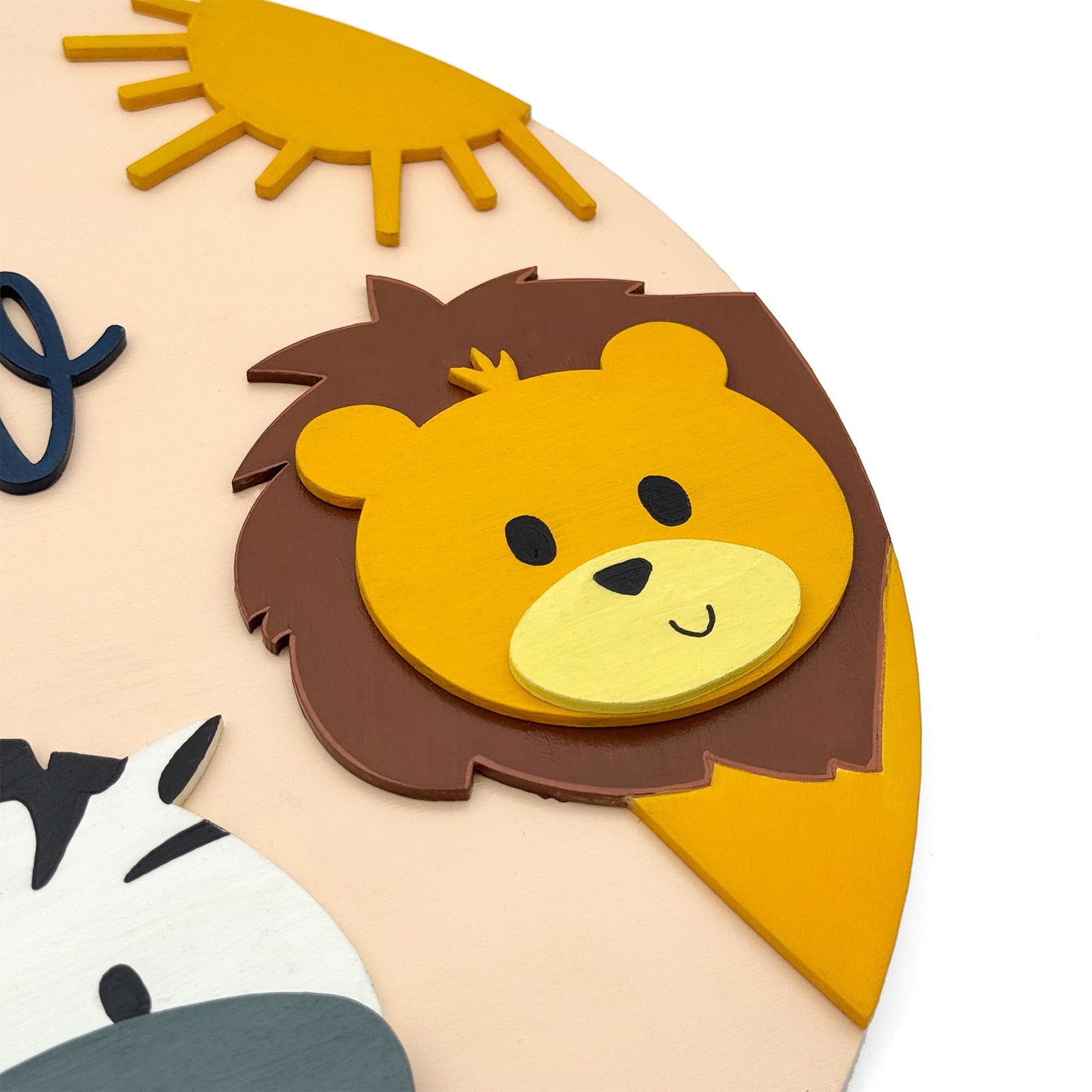 Animal Themed Hand-Painted Wooden Round Kids Name Plate - Design 1