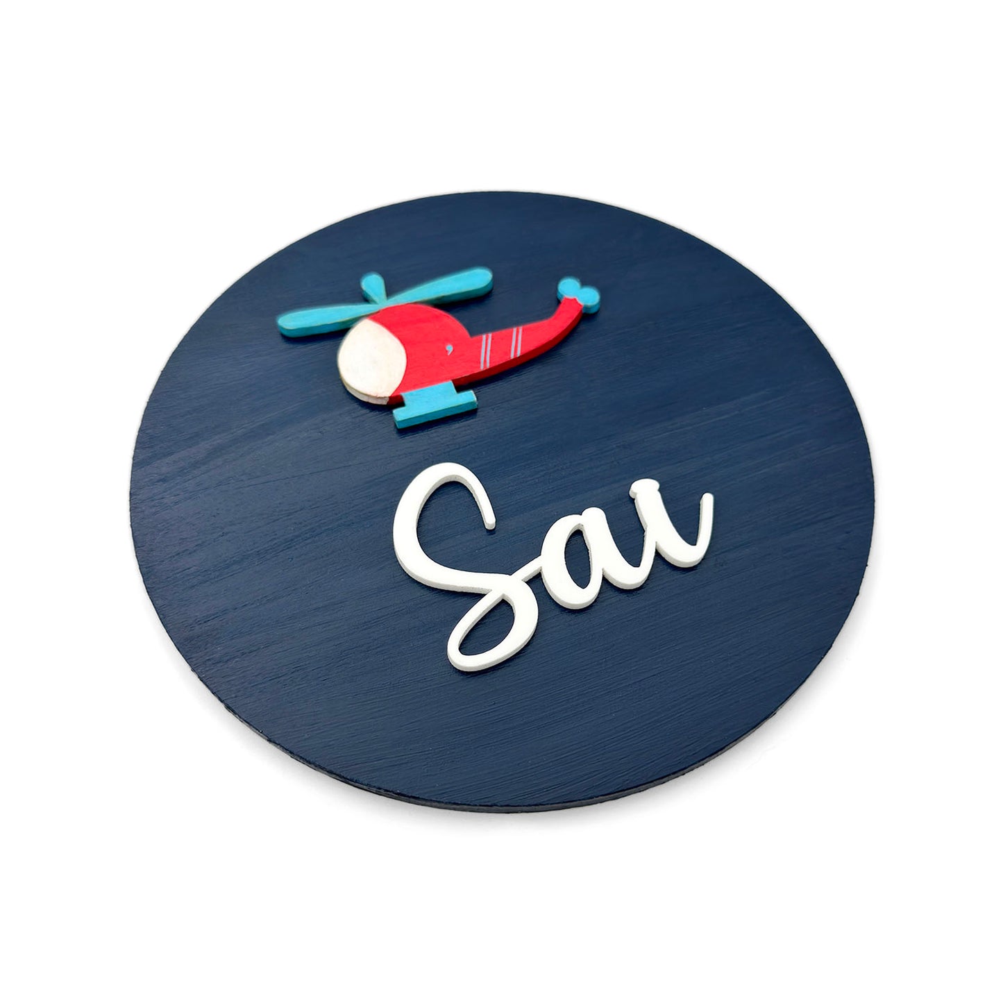 Helicopter Themed Hand-Painted Wooden Mini Kids Name Plate