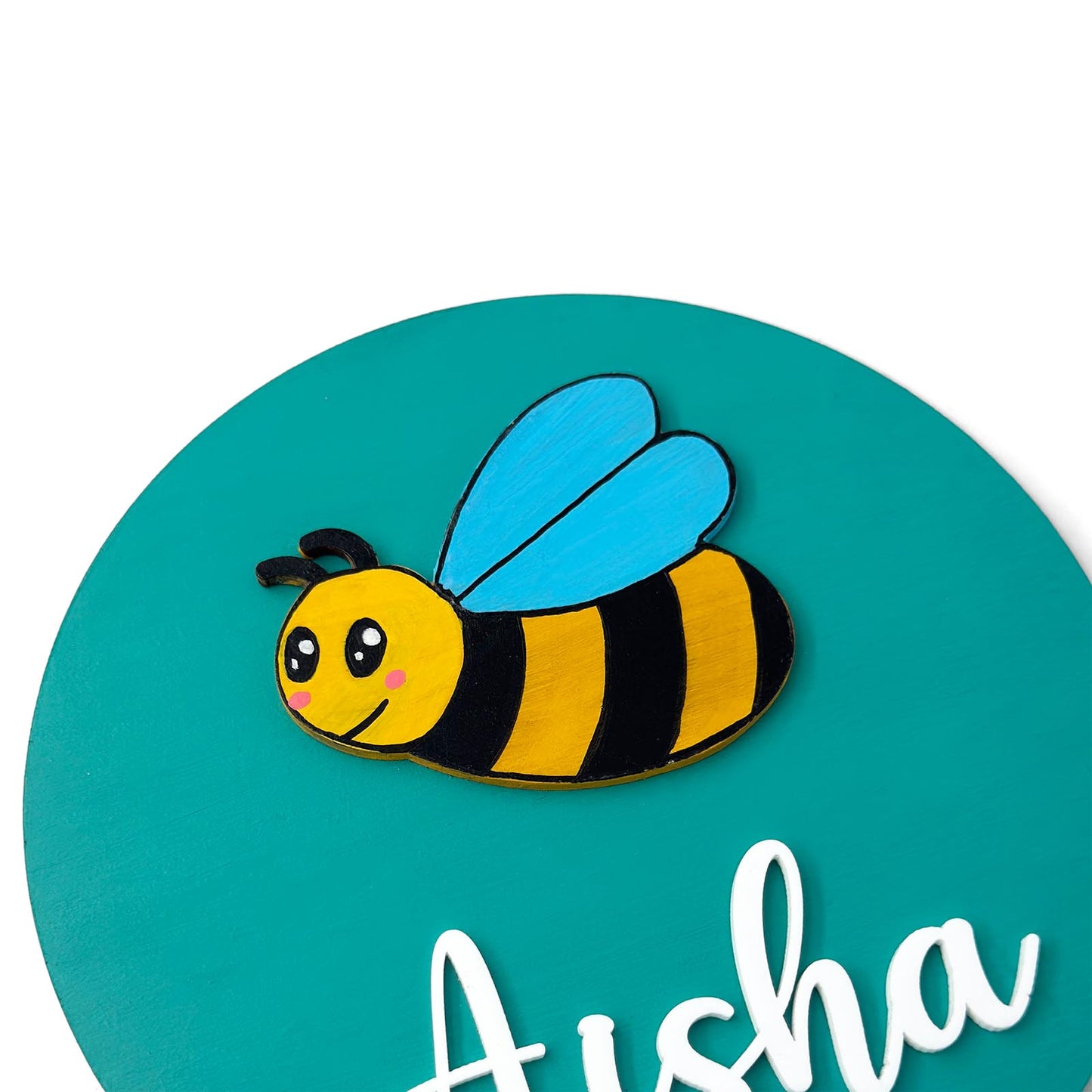 Honey Bee Themed Hand-Painted Wooden Name Plate For Kids