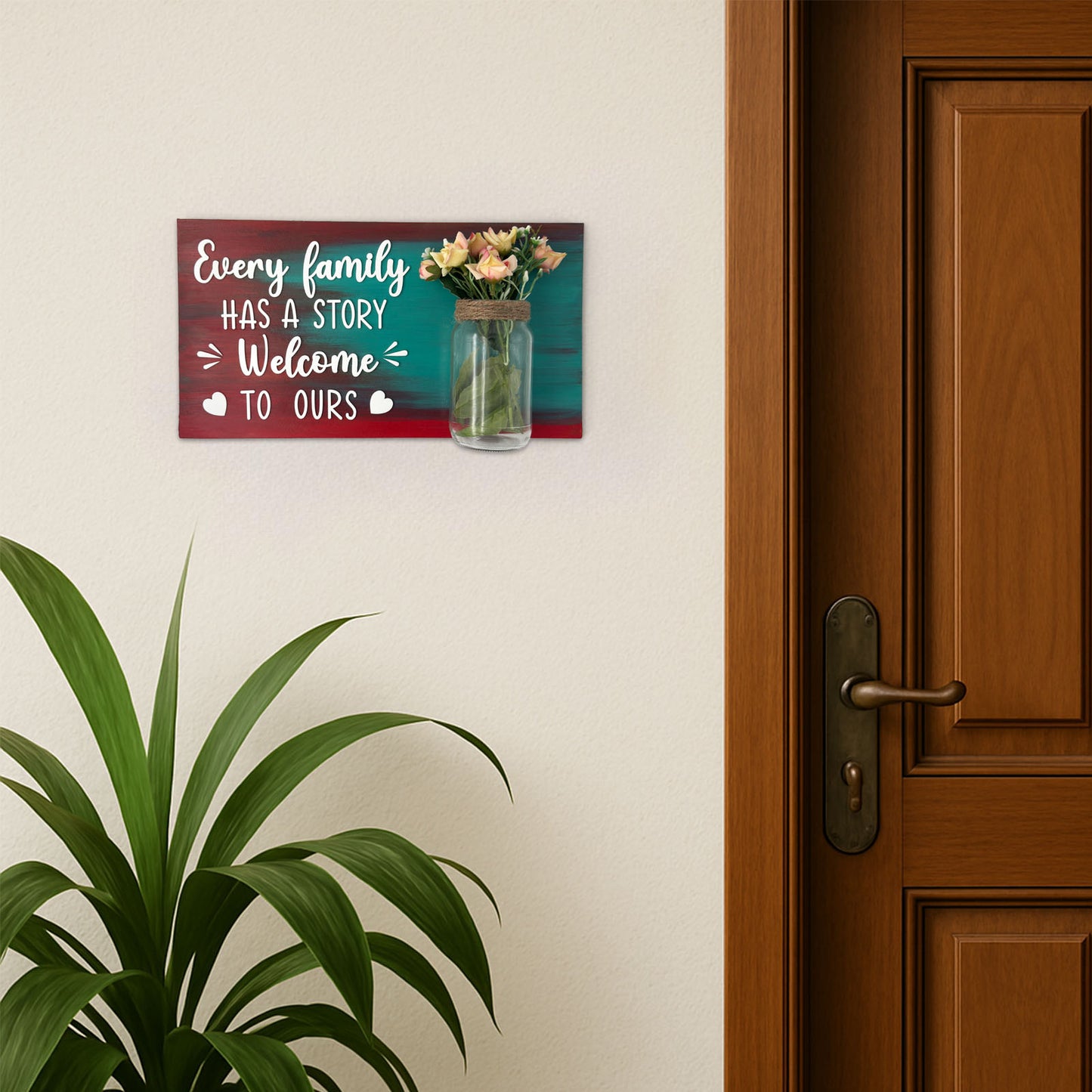 Every Family Has A Story Welcome To Ours Hand-Painted Wooden Name Plate With Jar For Home - Only Jar Board