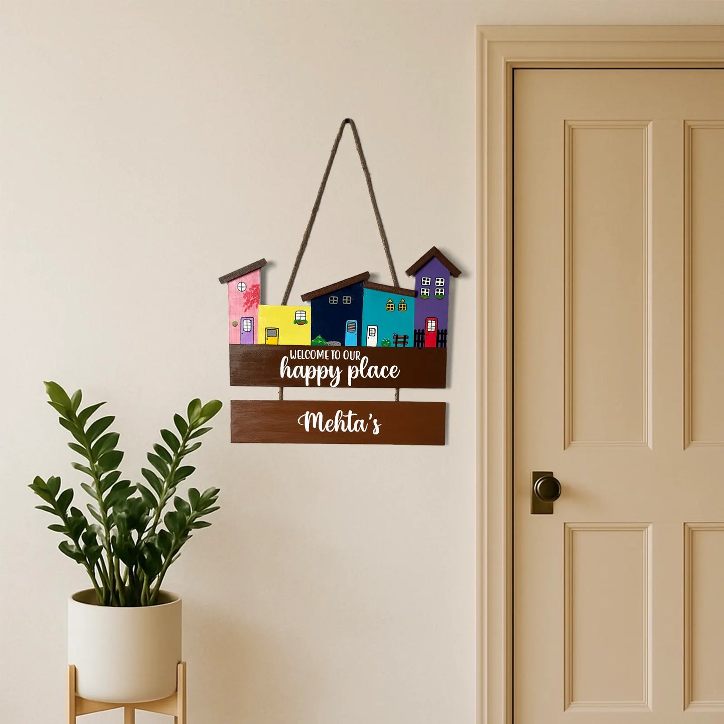 Hut-Shaped Hand-Painted Wooden Name Plate For Home - Hut Board & One Plank Design 3
