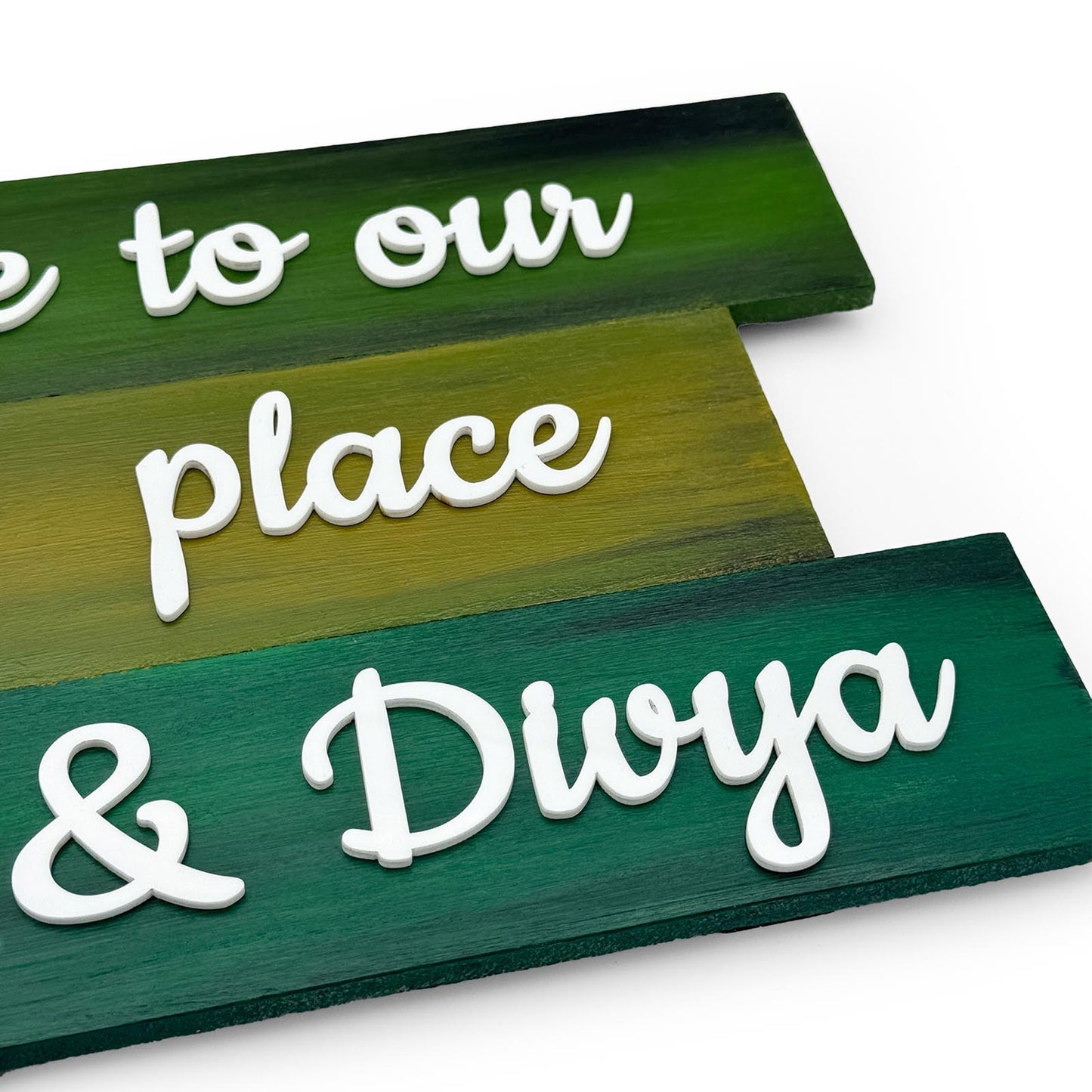Hand-Painted Wooden Three Plank Name Plate For Home - Green